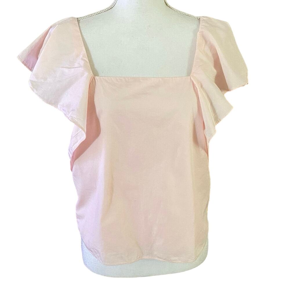 Zara TRF Size M Light Pink Ruffle Cotton Poplin Top Shirt Lined